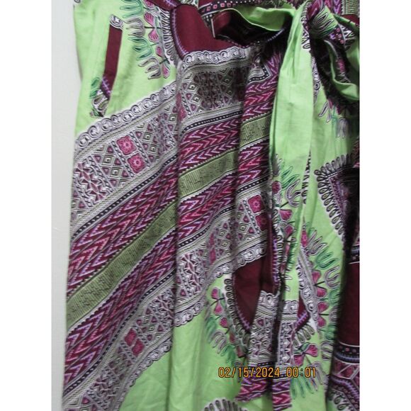 RAINBOW WOMEN'S BOHO WRAP SKIRT MAXI COTTON LIME GREEN PURPLE SIDE POCKETS BEACH - Picture 2 of 11